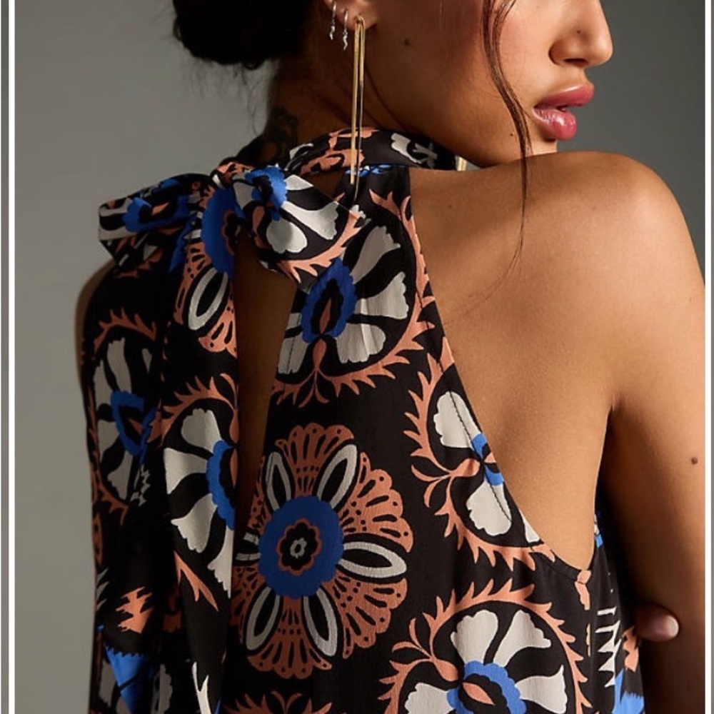 Anthropologie Silk Halter Midi Dress |‎ Size XXS | Boho Elegant - Picture 2 of 10